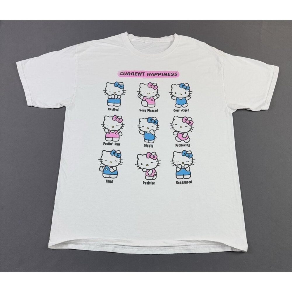 Rare Y2K Hello Kitty Current Happiness Art Cartoon Promo Shirt Cute White Tee